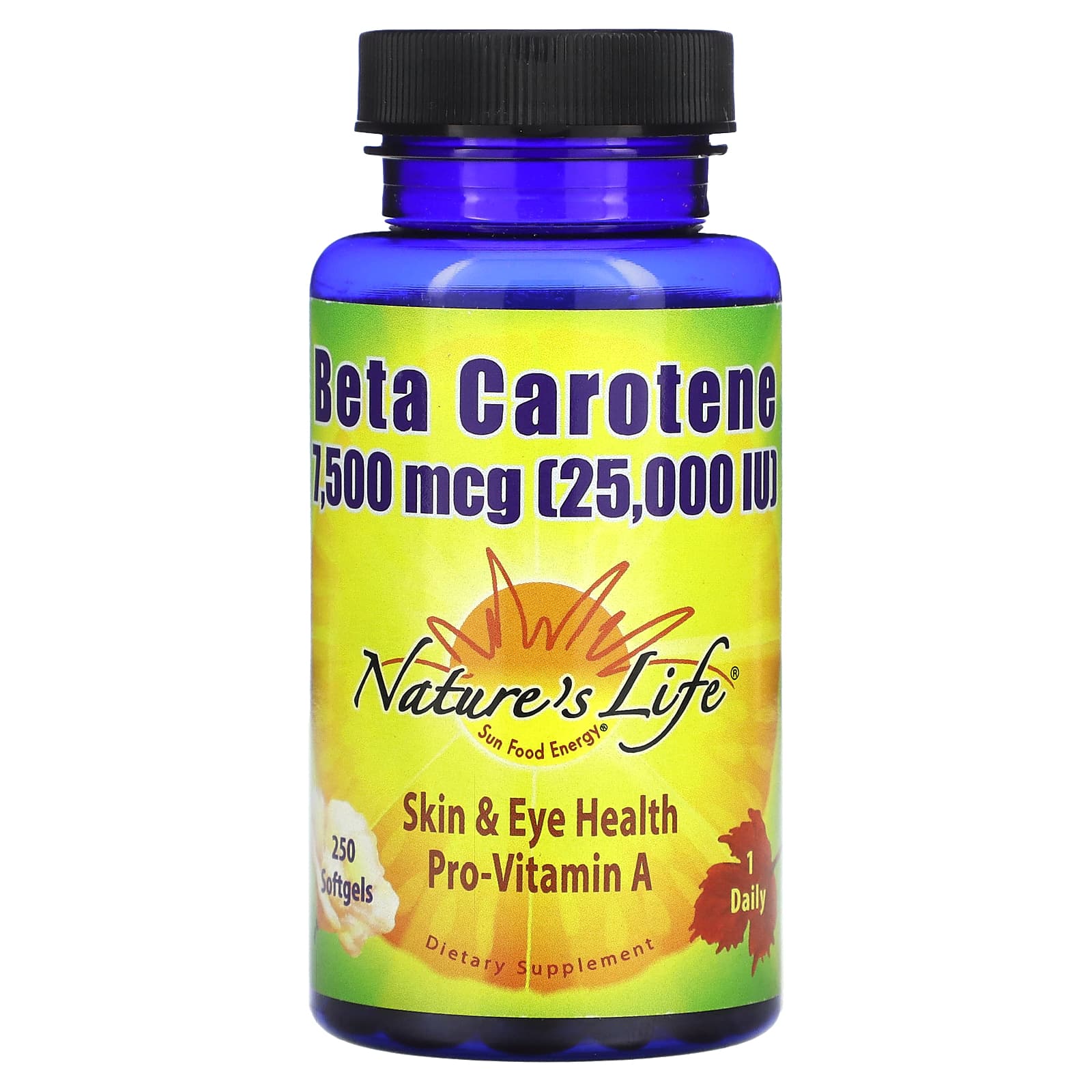 Nature’s Life, Beta Carotene 25000 IU, 250 Softgels UPC 040647004047 | HiLife Vitamins